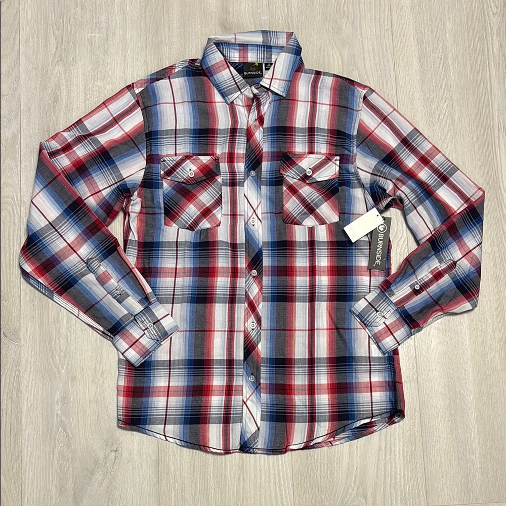 🔥BUNDLESALE Mens M Burnside Plaid Casual Button Down Shirt NWT